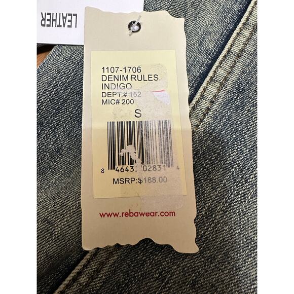 Reba Studded Denim Jacket Genuine Leather Trim Western Style Size Small NWT - Picture 10 of 13